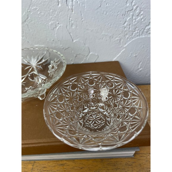 Vintage Clear Pressed Glass Starburst Pattern 3-Footed round Candy Dish 7” - Picture 3 of 7